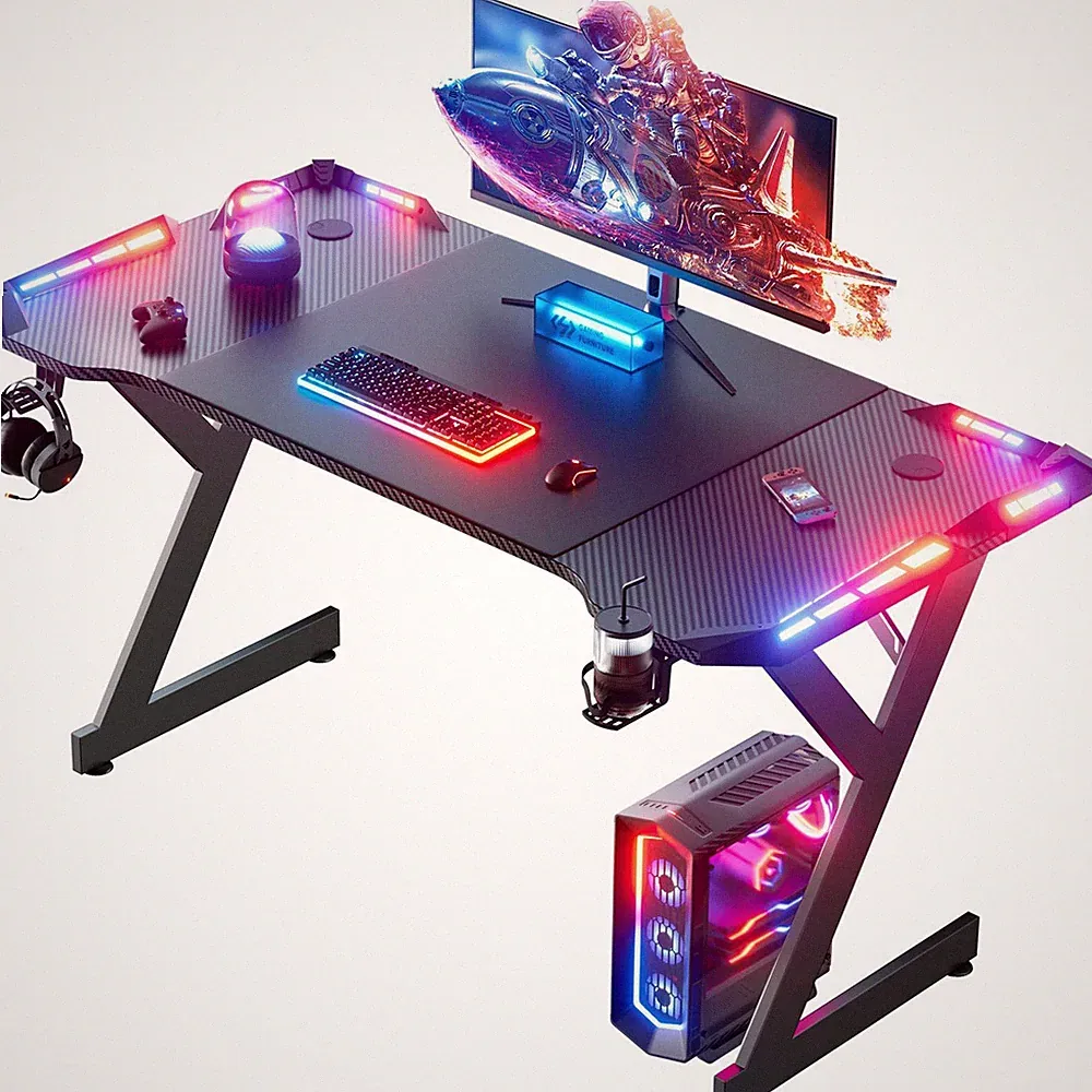 100/120/140/160cm LED Gaming Schreibtisch Ergonomischer Gaming Computertisch