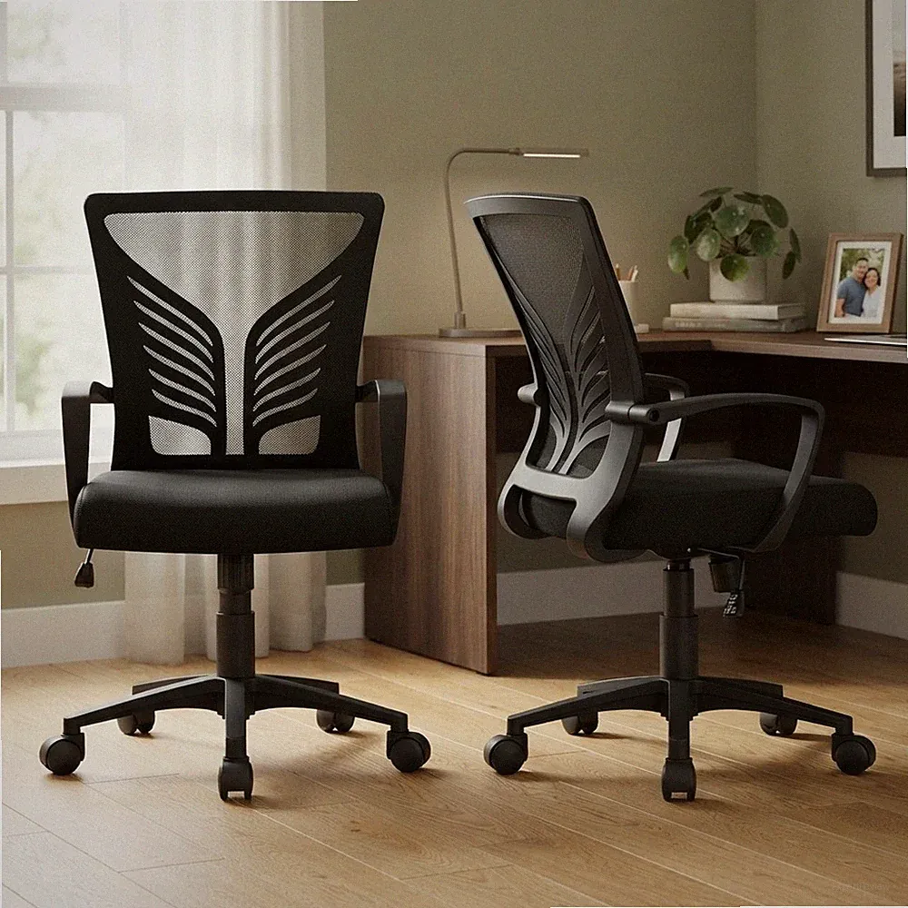 2-teiliges ergonomisches Bürostuhl-Set - höhenverstellbar, Lordosenstütze & drehbar