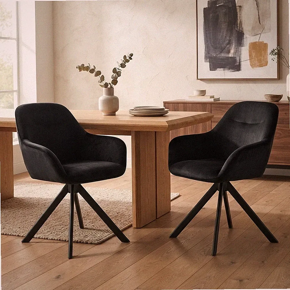 2er Set elegante Esszimmerdrehstühle - ergonomisches Samt gepolstertes Design