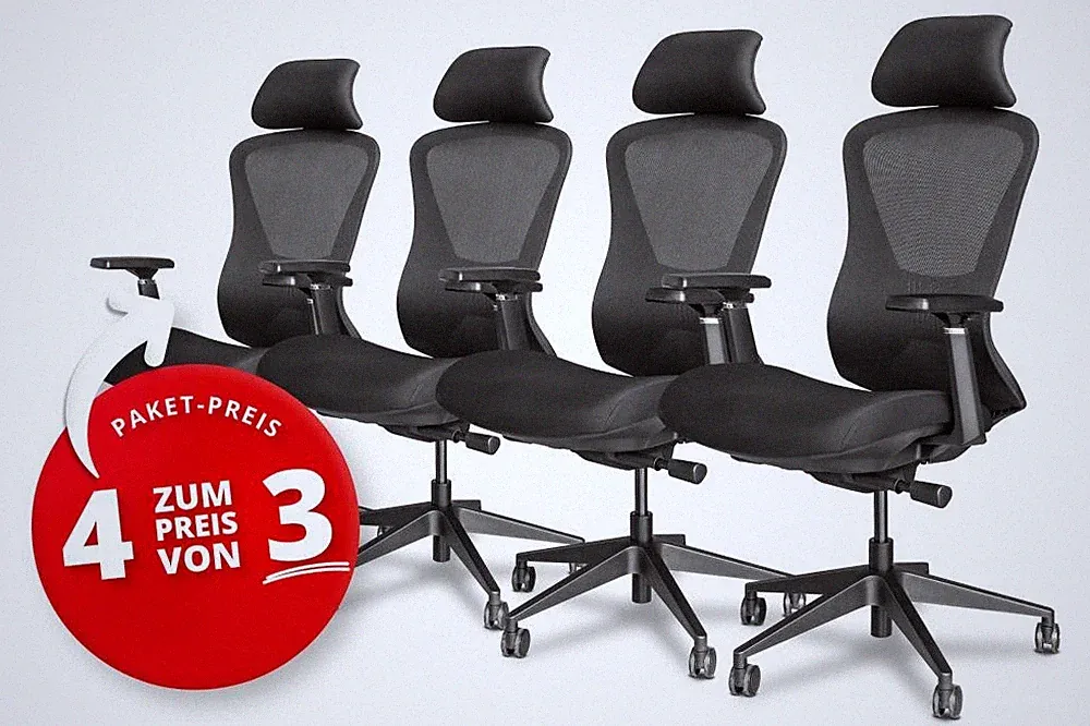4 für 3 kaufen! Ergonomischer Bürostuhl 3D Armlehne Drehstuhl Lenden Netzrücken