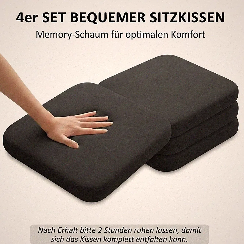 4 Sitzkissen Memory Foam Ergonomisch Schwarz Bürostuhl Kissen Auflage