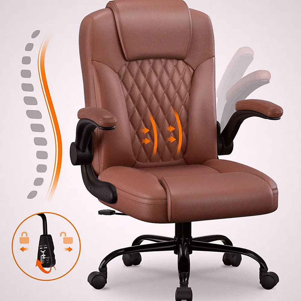 AIIBOT Ergonomischer Bürostuhl PU-Leder schreibtischstuhl Chefsessel Schwarz