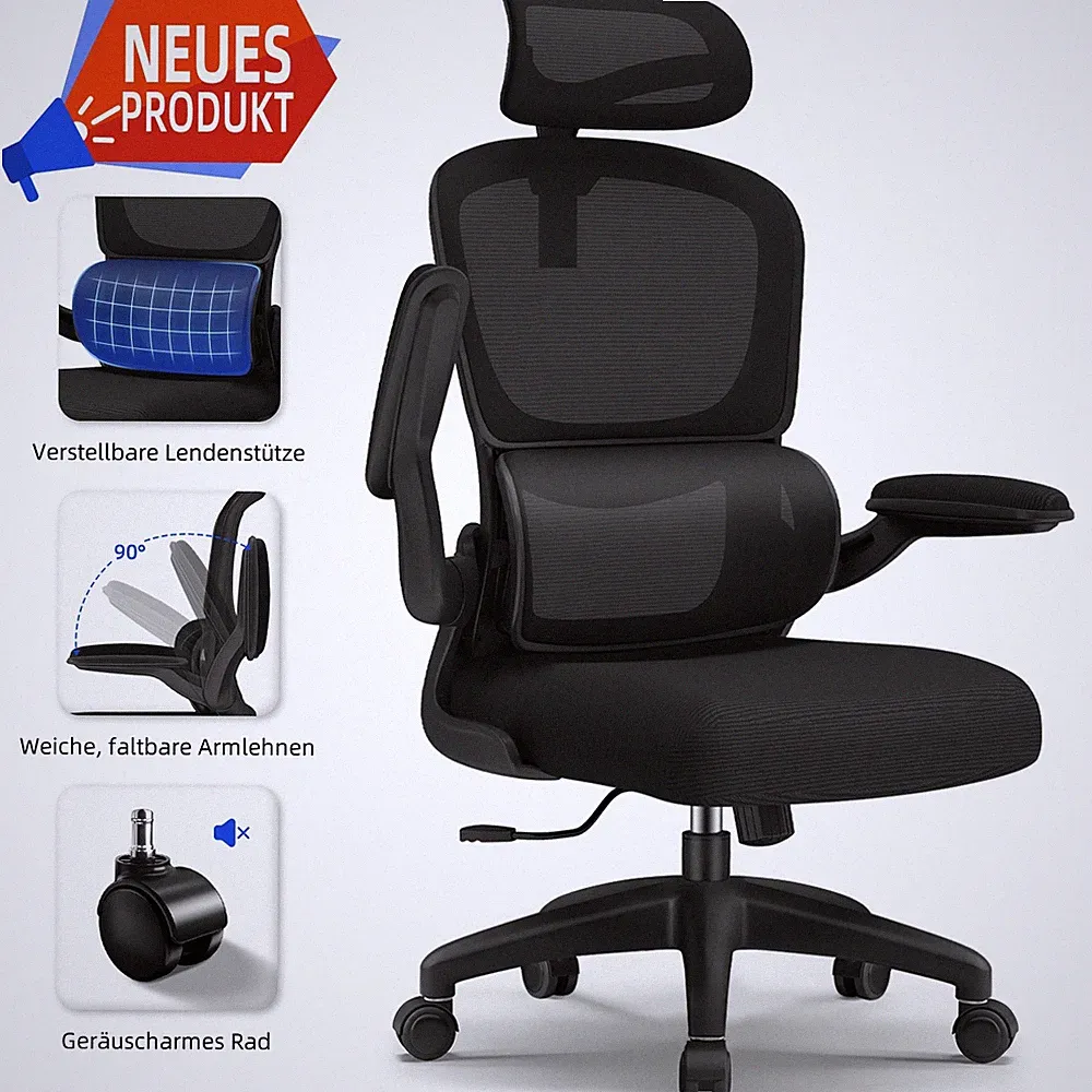 AIIBOT Ergonomischer Bürostuhl Schreibtischstuhl klappbaren Armlehnen,150kg