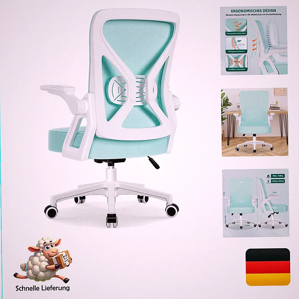 Airchros Bürostuhl mit verstellbarer Lendenstütze und klappbaren Armlehnen, e...