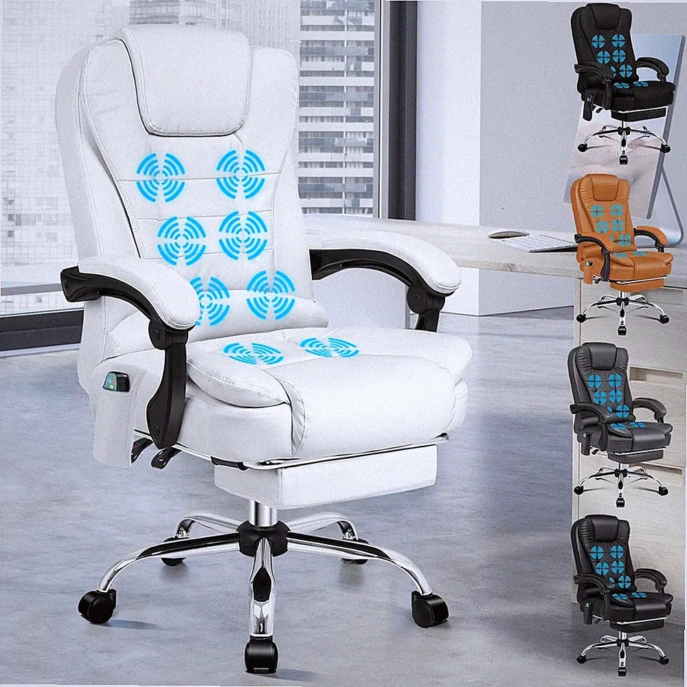 ALFORDSON Bürostuhl Chefsessel Ergonomisch mit Wärmemassage, Fußstütze, höhenver