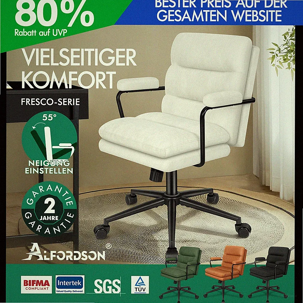 ALFORDSON Bürostuhl Ergonomisch Computer Arbeitsplatzstuhl Chenille Leinen Leder