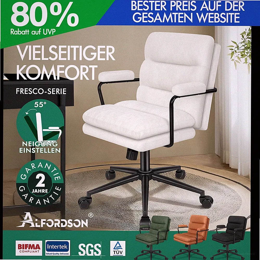 ALFORDSON Bürostuhl Ergonomisch Computer Arbeitsplatzstuhl Chenille Leinen Leder