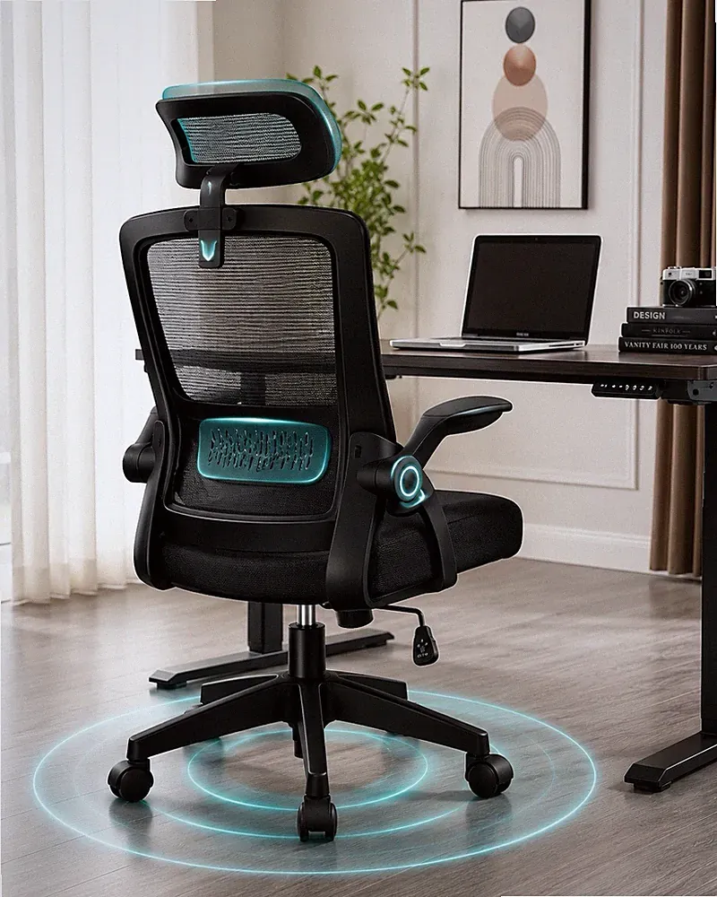 ALFORDSON Ergonomischer Bürostuhl Mesh Drehstuhl Lordosenstütze Schwarz