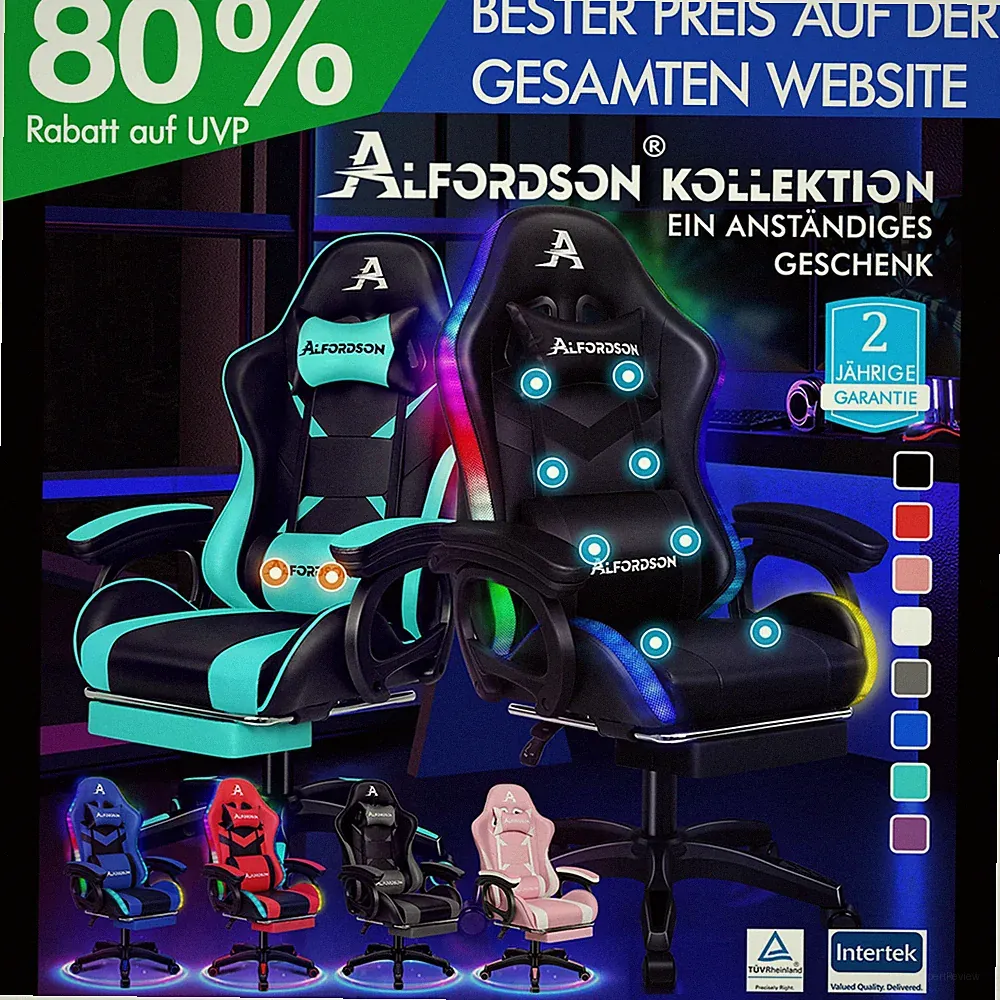 ALFORDSON Gaming Bürostuhl Massage Schreibtischstuhl Racing Computer Ergonomisch