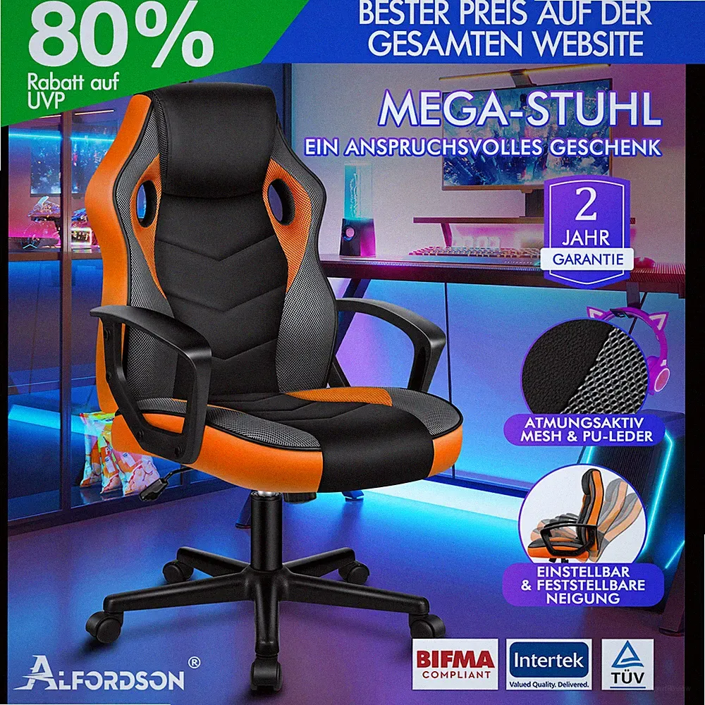 ALFORDSON Gaming Stuhl Racing Büro Ergonomisch Drehbar Exekutive Computer Orange