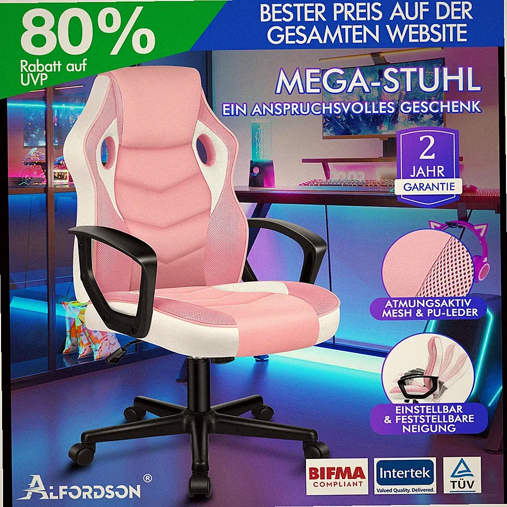 ALFORDSON Gaming Stuhl Racing Büro Ergonomisch Drehbar Exekutive Computer Rosa
