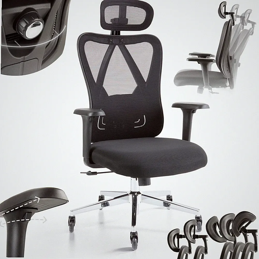 Arebos Bürostuhl Ergonomisch, Schreibtischstuhl mit Verstellbarer Kopfstütze