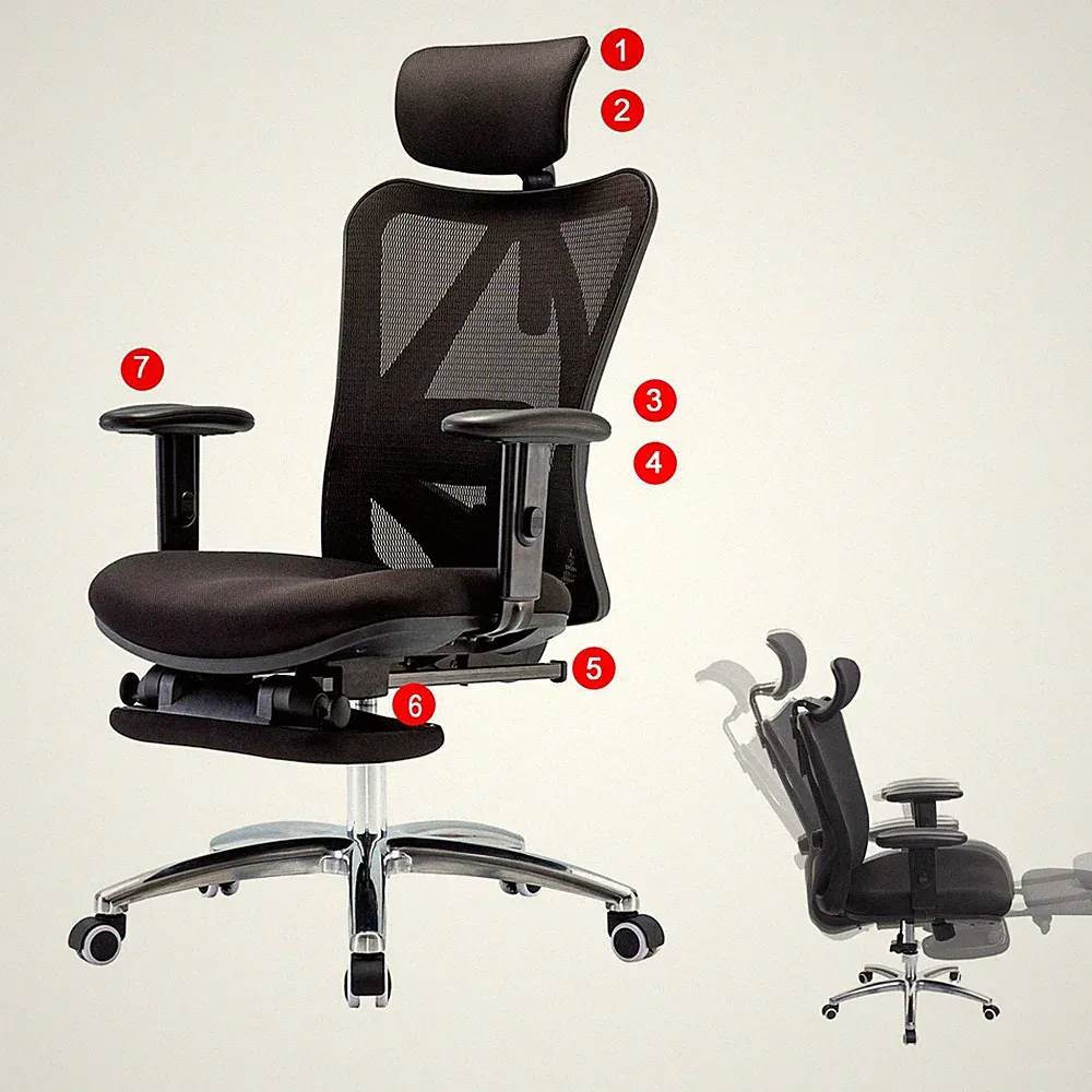 B-Ware SIHOO Bürostuhl, ergonomisch, 150kg belastbar mit Fußstütze schwarz