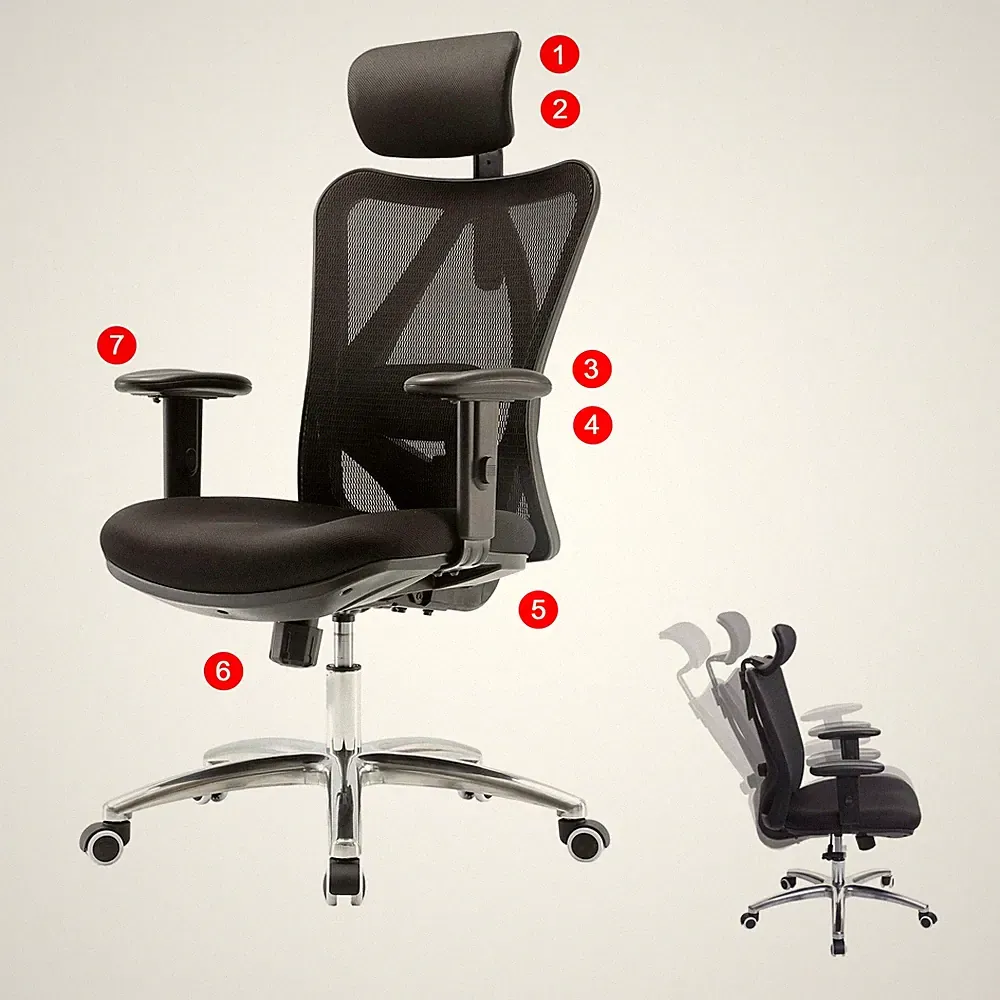 B-Ware SIHOO Bürostuhl, ergonomisch, 150kg belastbar ohne Fußstütze schwarz
