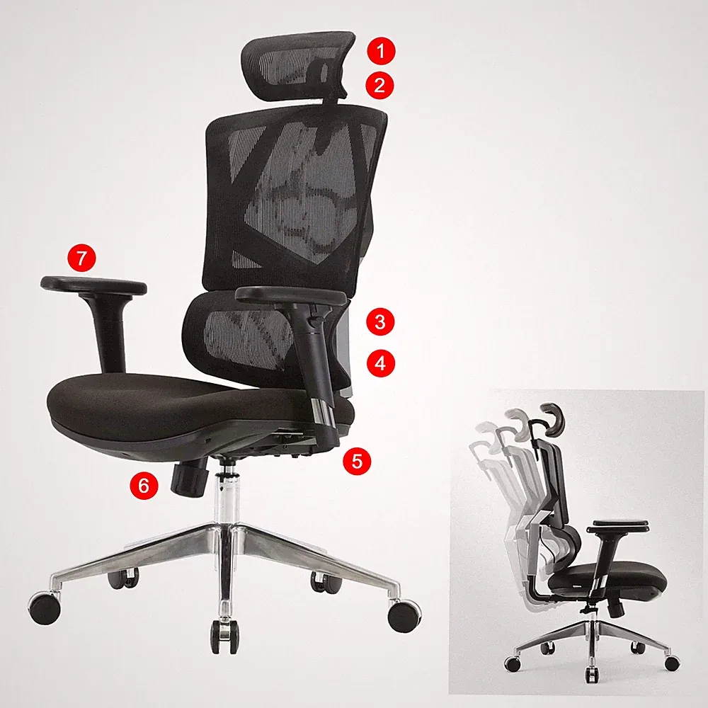 B-Ware SIHOO Bürostuhl ergonomisch, Lordosenstütze Armlehnen, gepolstert schwarz