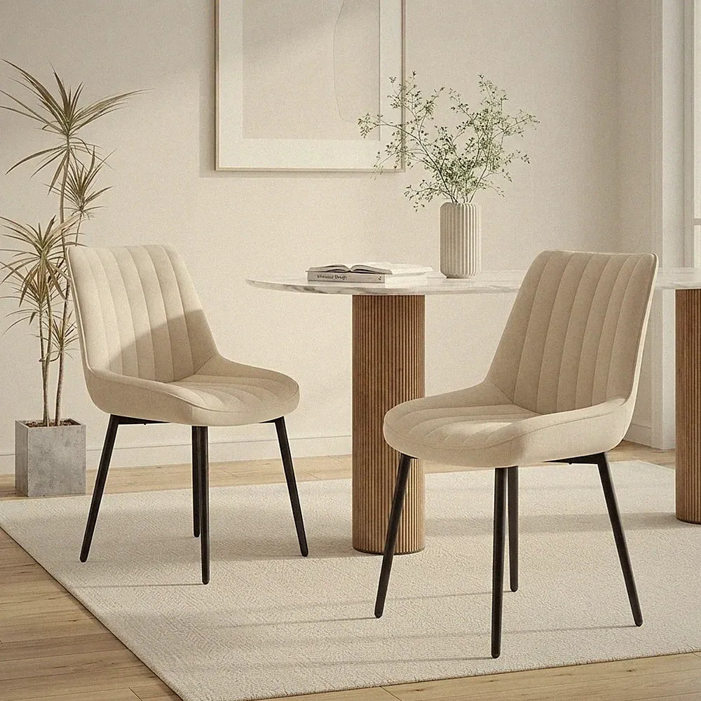 Bequeme Esszimmerstühle Samt - 2er Set mit Antirutschpolstern in Beige