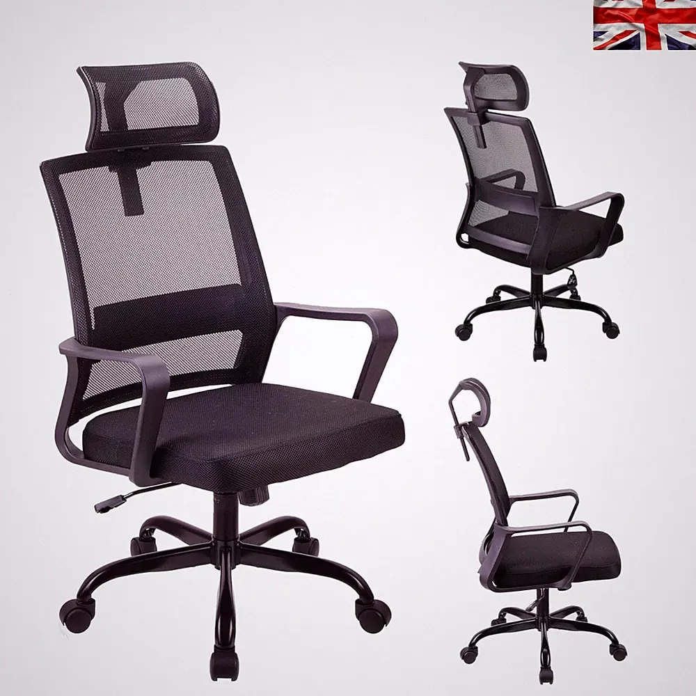 Bequemer ergonomischer Gaming Stuhl mit verstellbarer Lordosenstütze & Kopfstütze