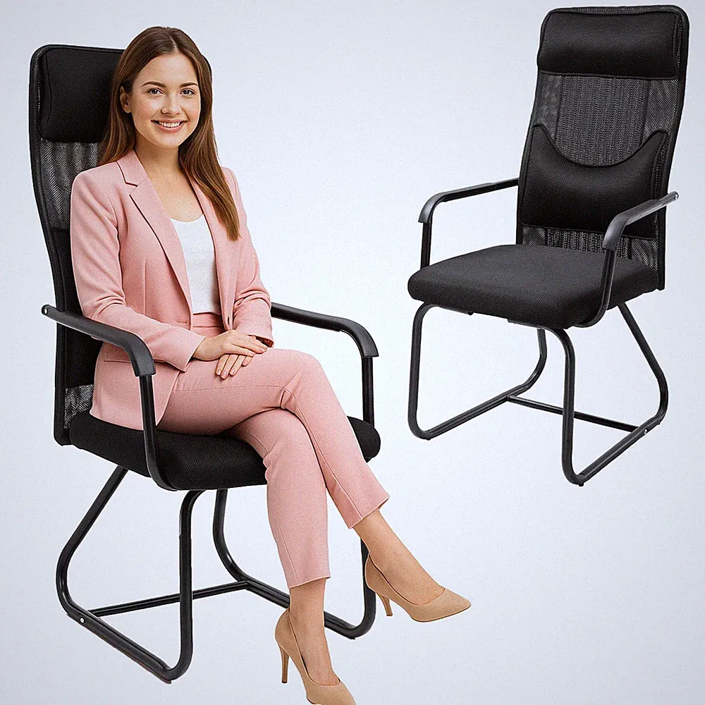 Bequemer ergonomischer Konferenzstuhl Schwarz mit Netzrücken – Bürostuhl, modern