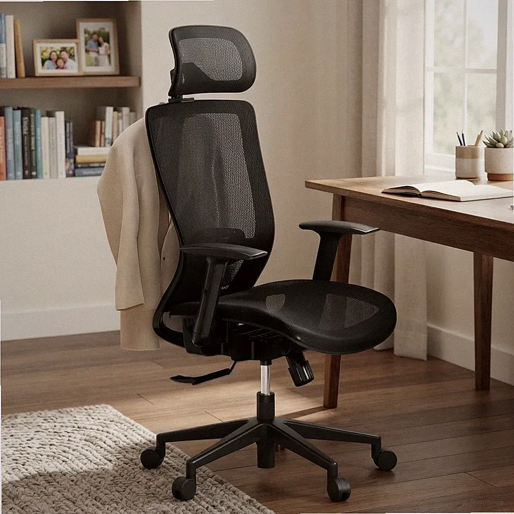 Bequemer ergonomischer Schreibtischstuhl mit einfacher Montage und Gewichtsstütze - Schwarz
