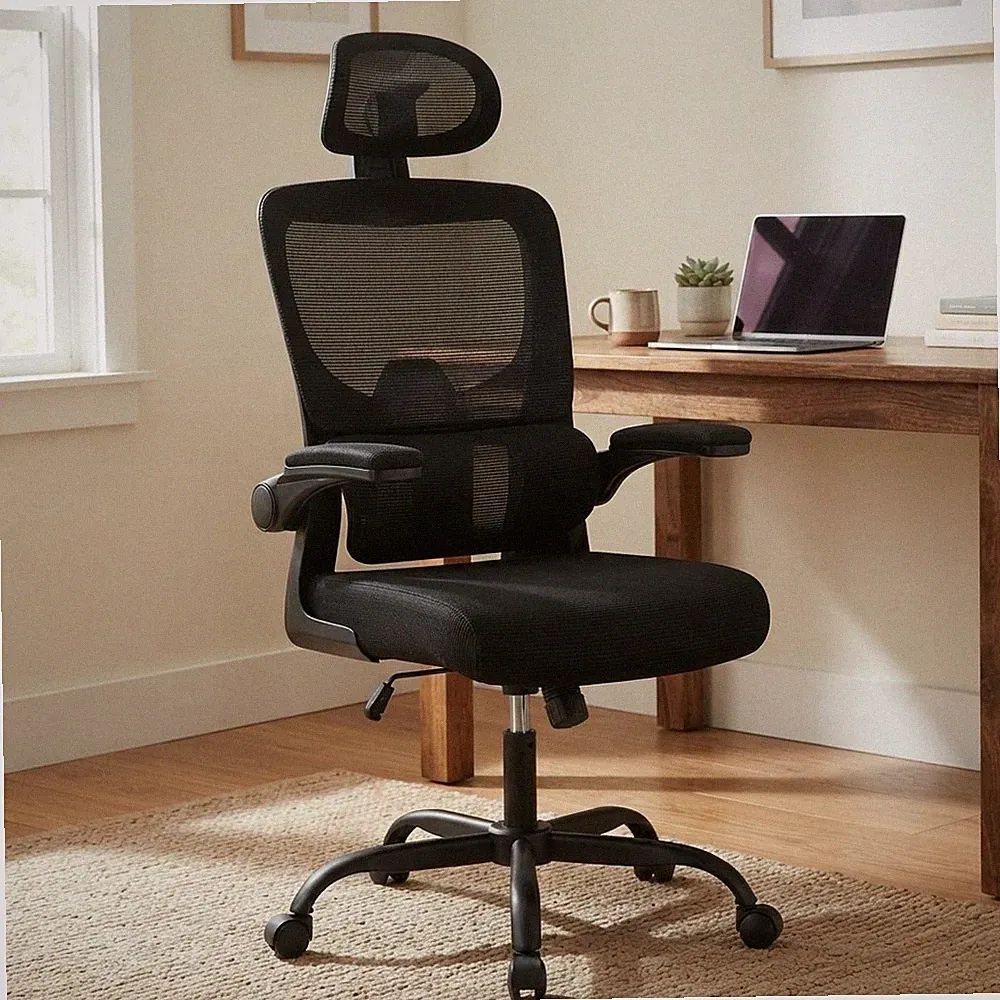 Bequemer schwarzer ergonomischer Schreibtischstuhl - verstellbare Funktionen für Büro oder Gaming