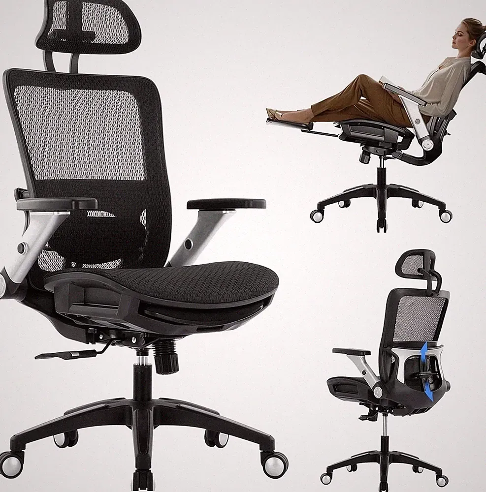 BLACK COLAMY Ergonomischer Bürostuhl, Mesh Schreibtischstuhl Lordosenstütze, Fußstütze 4D
