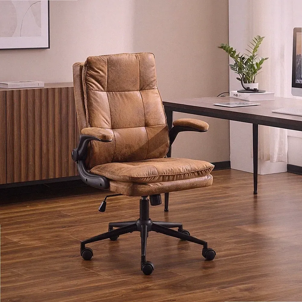 Bonnlo bequemer Leder Schreibtischstuhl ergonomisch hohe Rückenlehne braun