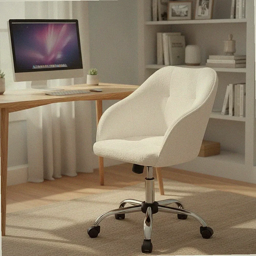 Boucle Kosmetikstuhl ergonomisch drehbar Schreibtischstuhl verstellbar elfenbein