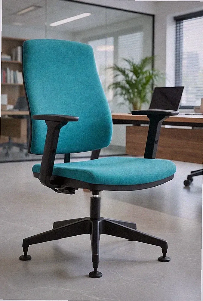 Bürosessel Türkis mit stabilem Kunststoffgestell und ergonomischem Design