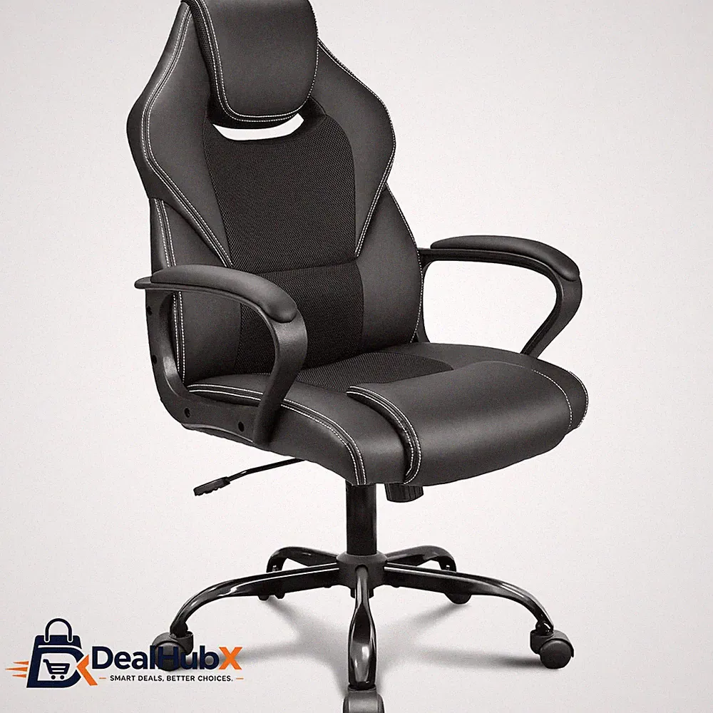 Bürostuhl 150kg Ergonomisch PU-Leder Schwarz Mit Weichen Armlehnen PC