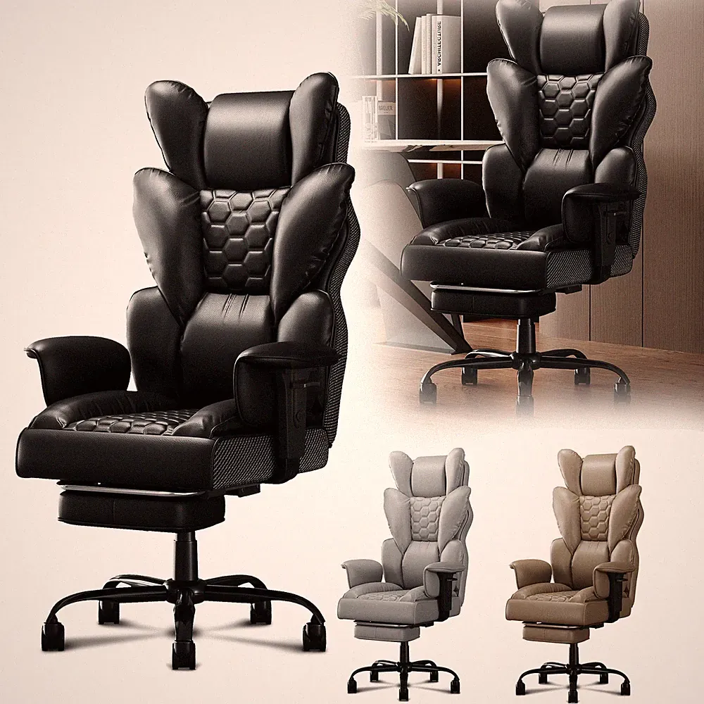 Bürostuhl Arbeitsstuhl Chefsessel Ergonomischer mit Fußstütze & Kissen Max 150kg