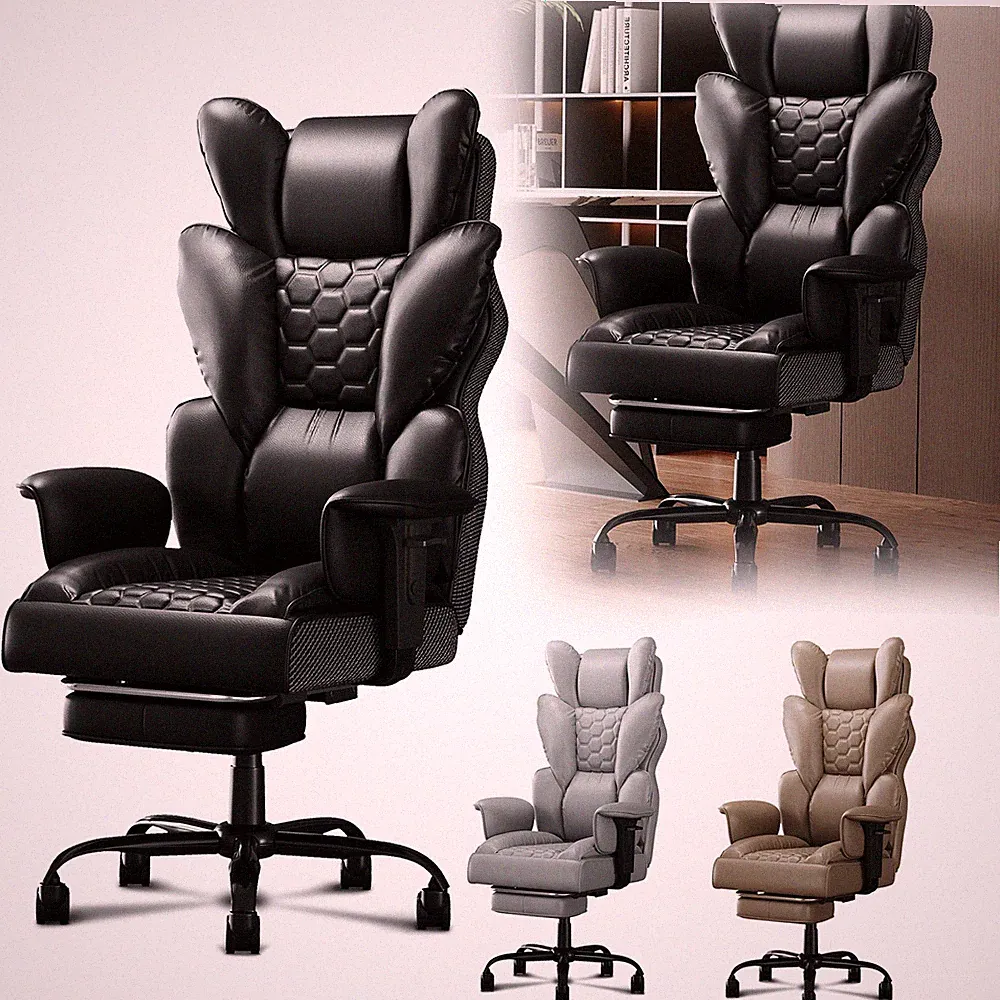 Bürostuhl Arbeitsstuhl Chefsessel Ergonomischer mit Fußstütze & Kissen Max 150kg