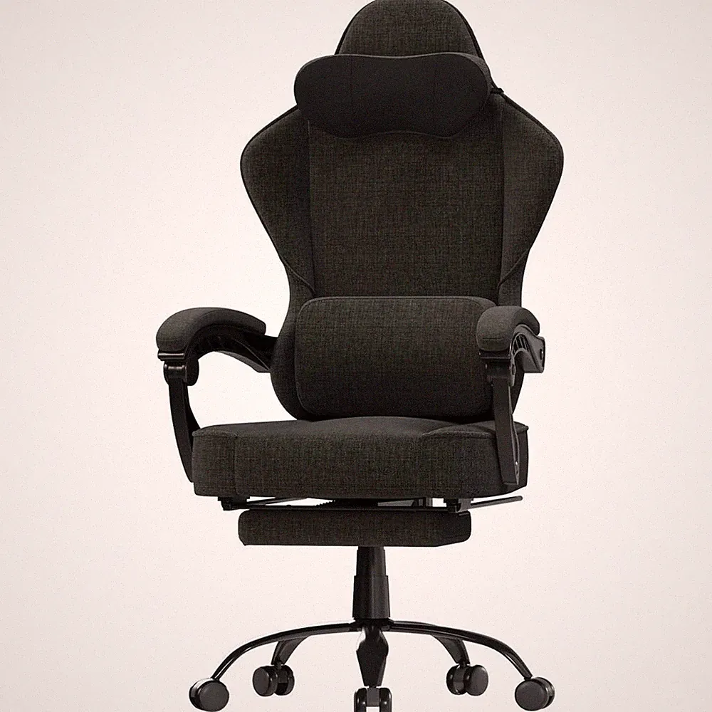 Bürostuhl Atmungsaktiv Gaming Stuhl Ergonomisch Kopfstütze Stoffbezug Fußstütze