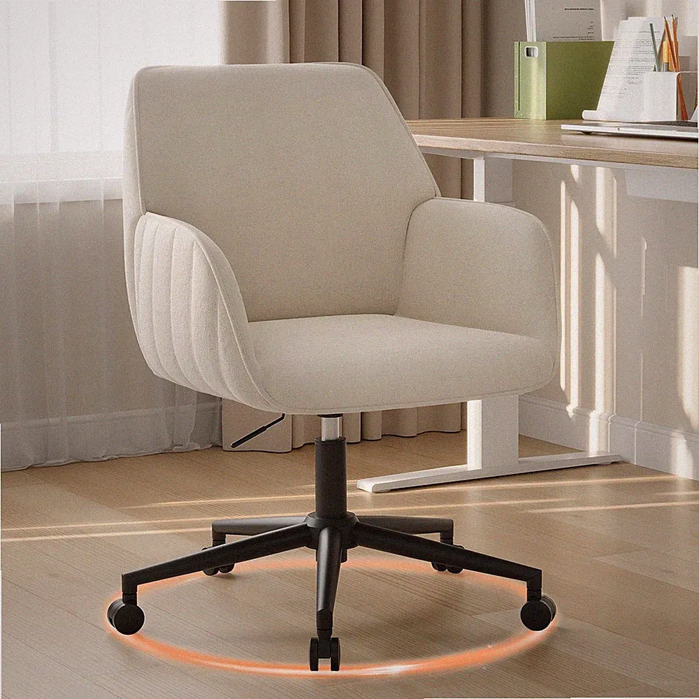 Bürostuhl Beige Samt Drehstuhl Ergonomisch mit Armlehnen und 360 Rollen
