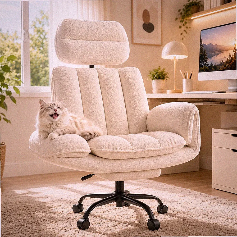 Bürostuhl Big & Tall Teddyplüsch Ergonomisch Verstellbar 181kg 360° Drehfunktion
