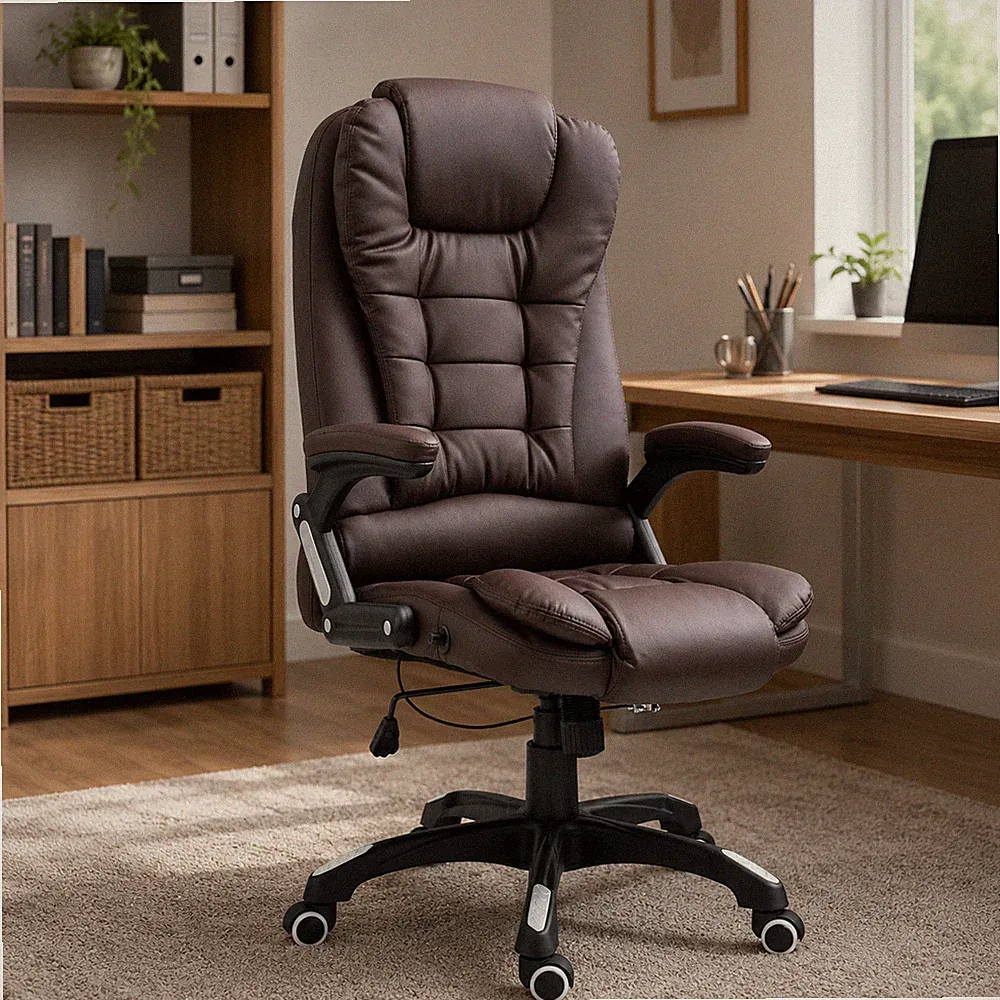 Bürostuhl Braun Kunstleder Chefsessel Drehstuhl Ergonomisch Office Stuhl Modern