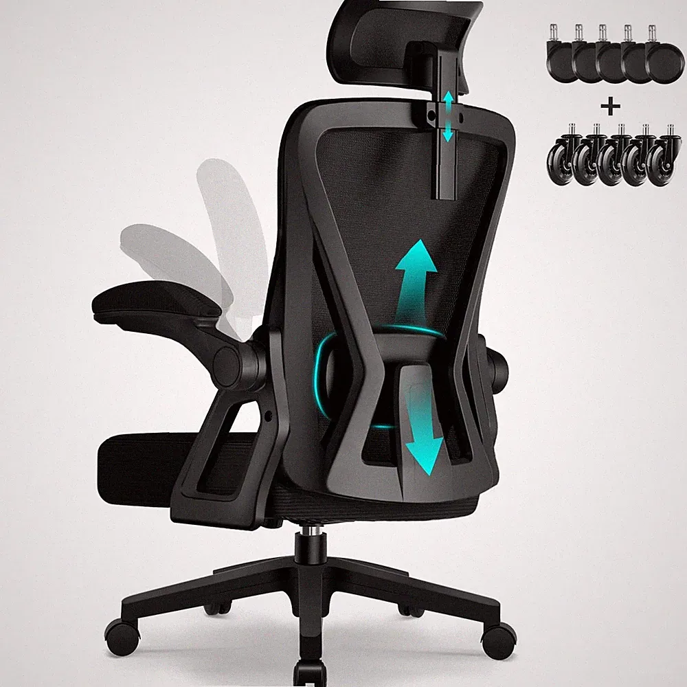 Bürostuhl,Bürostuhl Ergonomisch mit Verstellbarer Kopfstütze,Armlehnen und Le...