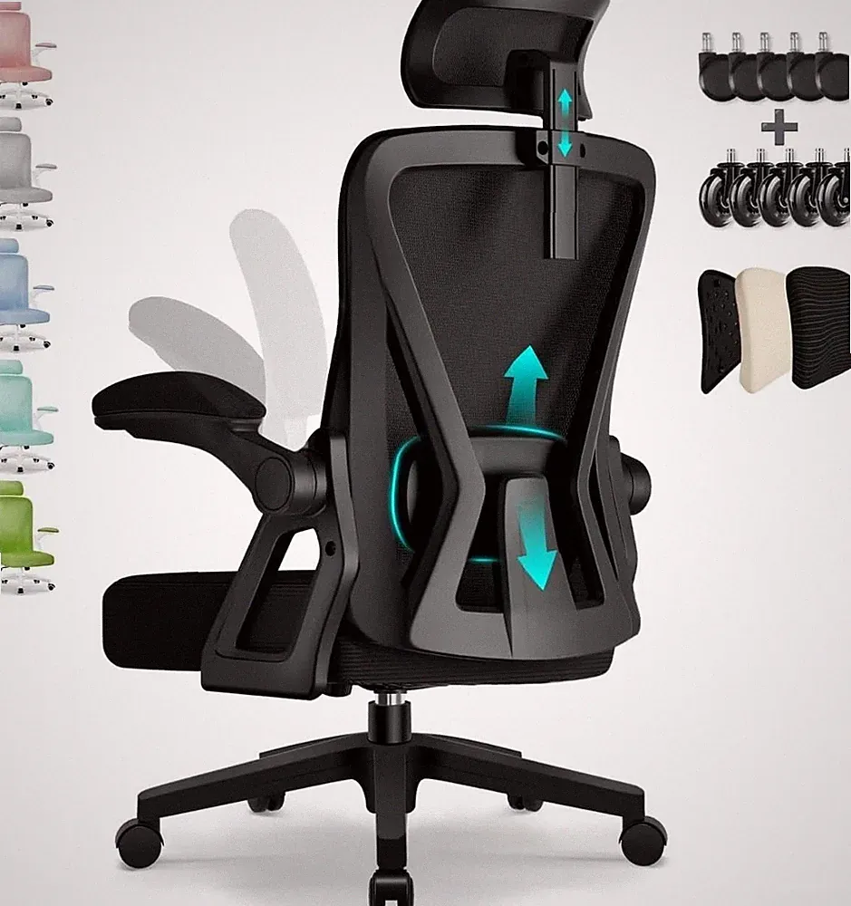 Bürostuhl,Bürostuhl Ergonomisch mit Verstellbarer Kopfstütze,Armlehnen und Le...