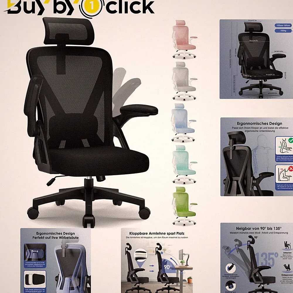 Bürostuhl, Bürostuhl ergonomisch Schreibtischstuhl mit Hochklappbare Armlehne...