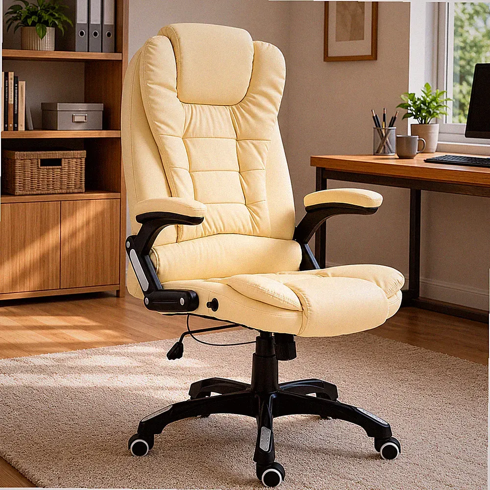 Bürostuhl Creme Kunstleder Chefsessel Drehstuhl Ergonomisch Office Stuhl