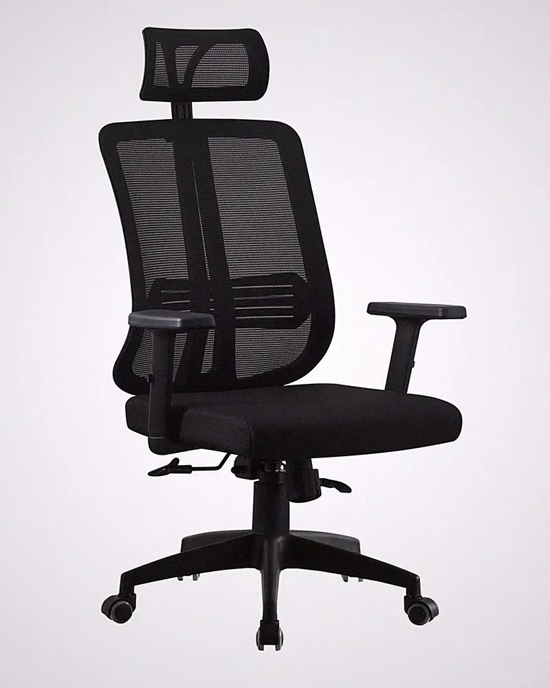 Bürostuhl Drehstuhl mit Kopflehne und Netzrücken schwarz ergonomisch