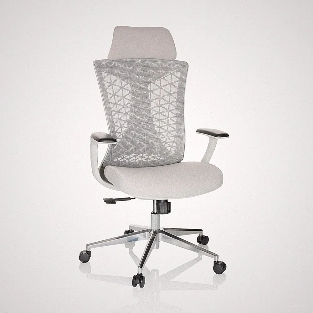 Bürostuhl Drehstuhl Schreibtischstuhl Kopfstütze ergonomisch hellgrau Mesh