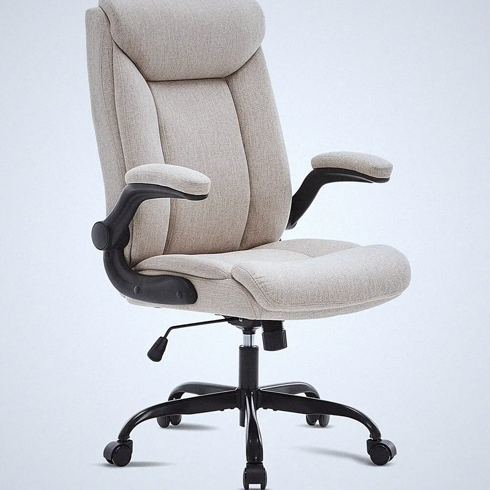 Bürostuhl Ergonomisch 113cm Hoch verstellbar, Stoff, Beige, Drehsitz, Armlehne