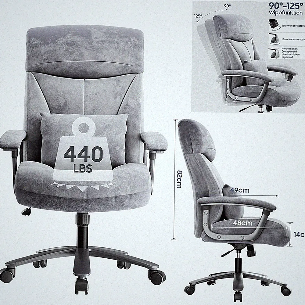 Bürostuhl ergonomisch 200kg Belastbar Schreibtischstuhl Home Office Drehstuhl
