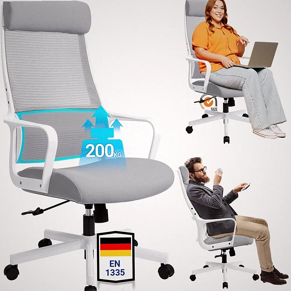 Bürostuhl Ergonomisch 200kg Mesh Home Office Schreibtischstuhl Grau
