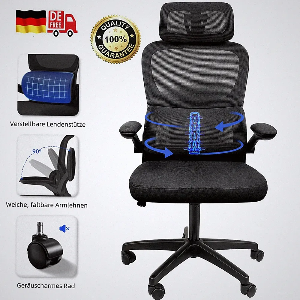 Bürostuhl ergonomisch 200kg schreibtischstuhl drehstuhl klappbaren Armlehnen DHL
