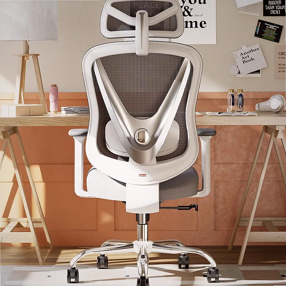 Bürostuhl Ergonomisch 3D Lendenstütze Verstellbare Armlehnen Weiß für Büro