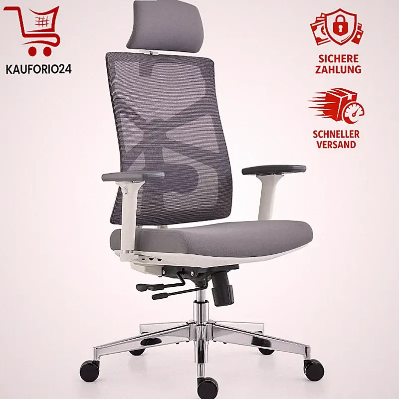 Bürostuhl Ergonomisch Adaptiv Rückenlehne 4D Armlehnen Lendenstütze Weiß