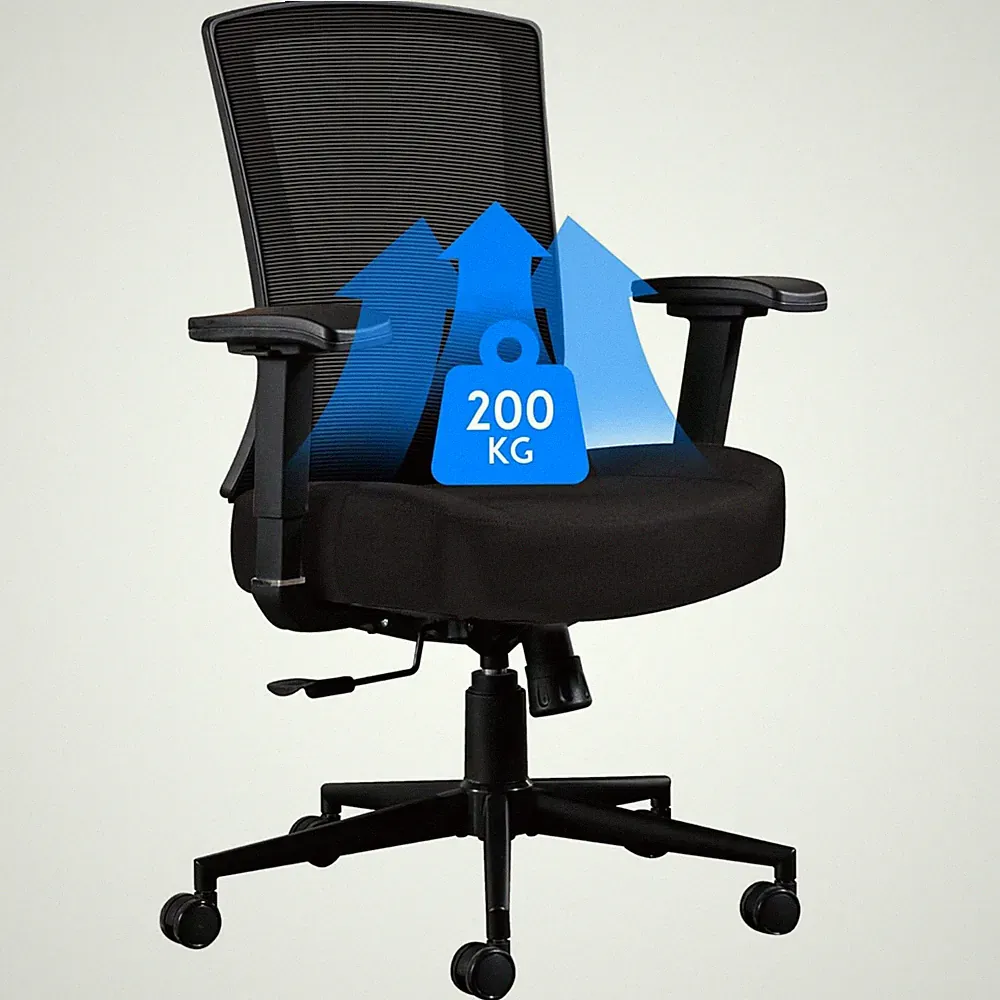 Bürostuhl Ergonomisch Bürostuhl mit Lordosenstütze, 200KG belastbarkeit, schwarz