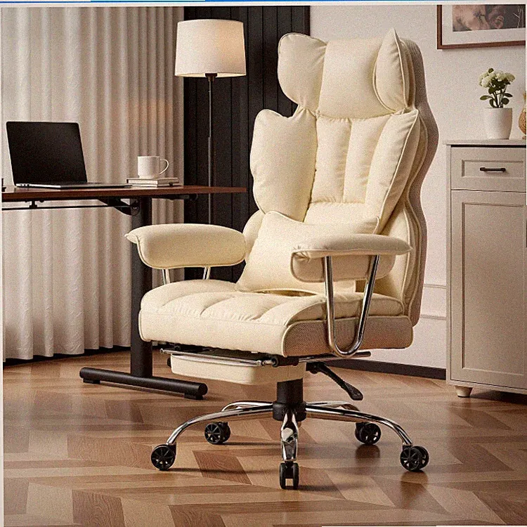 Bürostuhl Ergonomisch Chefsessel bis 200kg Beigee PU-Leder Höhenverstellbar