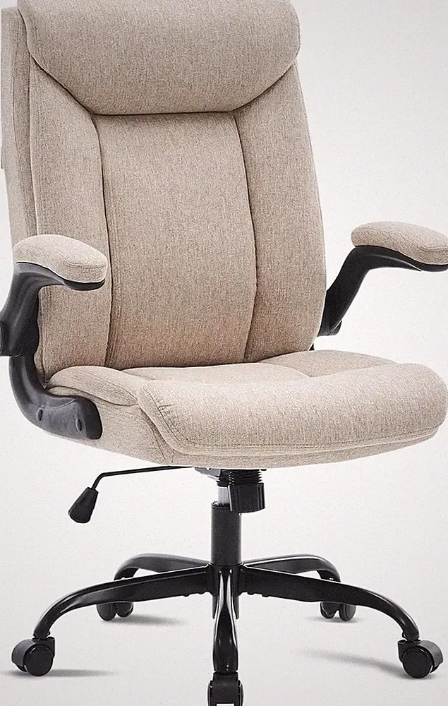 Bürostuhl Ergonomisch Drehbar Beige Stoff Armlehne Höhenverstellbar 150kg